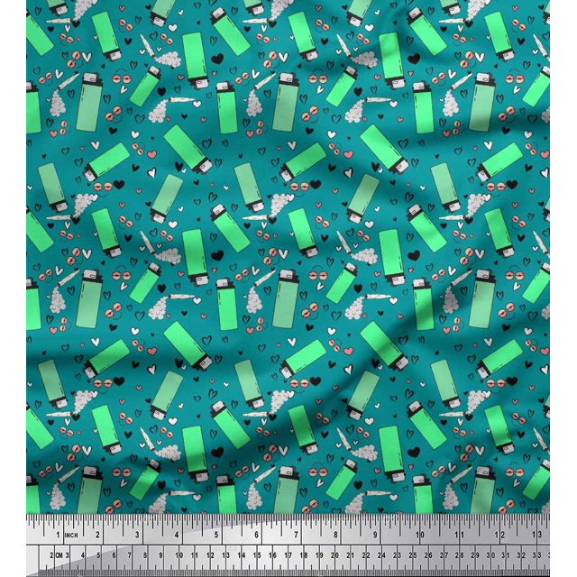 Soimoi Poly Georgette Fabric Heart & Lighter Men Fabric Prints by Yard 52 Inch Wide