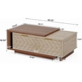 thumbnail image 2 of Tribesigns Extendable Coffee Table with 2 Storage Drawers, Dual-Tone Center Table with Sliding Tabletop, Multi-Functional Hidden Storage Wooden Rectangle Cocktail Table for Living Room, Walnut & Oak, 2 of 5