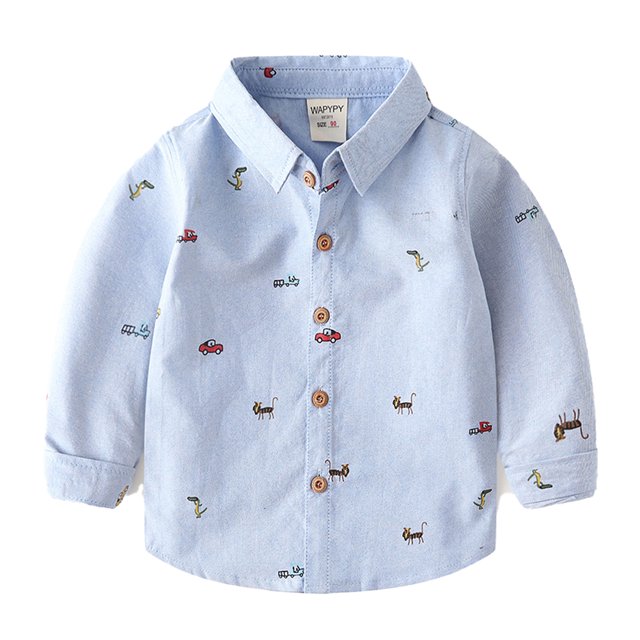 Qudderr Chemise Boutonnée pour Garçons 2-7T pour Enfants Bébé Manches Longues Chemises Habillées pour Garçons Imprimé Intégral Dessin Animé Hauts Décontractés Blouse de Printemps Automne pour Tout-Petits Vêtements pour Garçons