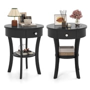 Costway 2 PCS 2-tier Side End Sofa Table Round Nightstand  Bedroom Living Room Black