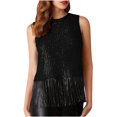 thumbnail image 2 of Weiqiqre Vêtements pour Femmes Débardeur Sans Manches à Col Ras du Cou à Franges à Paillettes Haut Court Scintillant Chemise de Fête Camisole Tenue, 2 of 9