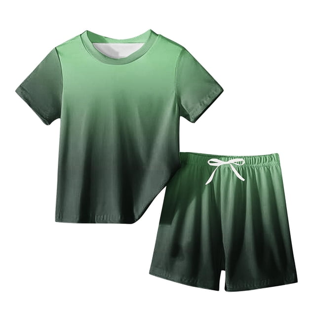 Plebaso Baby Girls Boys Two-Piece Sets Gradient Color Short Sleeve Tops Shorts Kids Summer Clothes