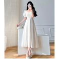 thumbnail image 1 of Chic Robe Maxi Blanche Manches Bouffantes Col Carré pour Femmes - L / Blanc, 1 of 4