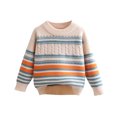 thumbnail image 1 of 2025 Tout-Petits Enfants Bébés Garçons et Filles Mode Mignon Rayé Manches Longues Chaud Col Rond Chandail Orange, 1 of 4