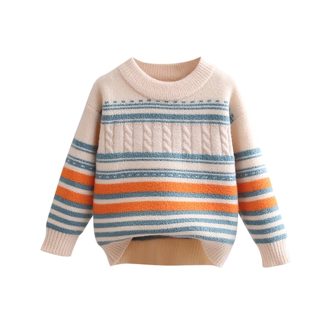 2025 Tout-Petits Enfants Bébés Garçons et Filles Mode Mignon Rayé Manches Longues Chaud Col Rond Chandail Orange