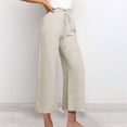 thumbnail image 3 of Yuyuzo Cotton Linen Pants for Women High Waisted Ruffle Drawstring Wide Leg Ankle Length Trousers, 3 of 3