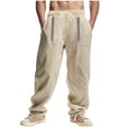 thumbnail image 3 of Styesk Men's Pants Men Casual Fashion Loose Wide Leg Pants Drawstring Pockets Beach Exercise Straight Barrel Pants, 3 of 9