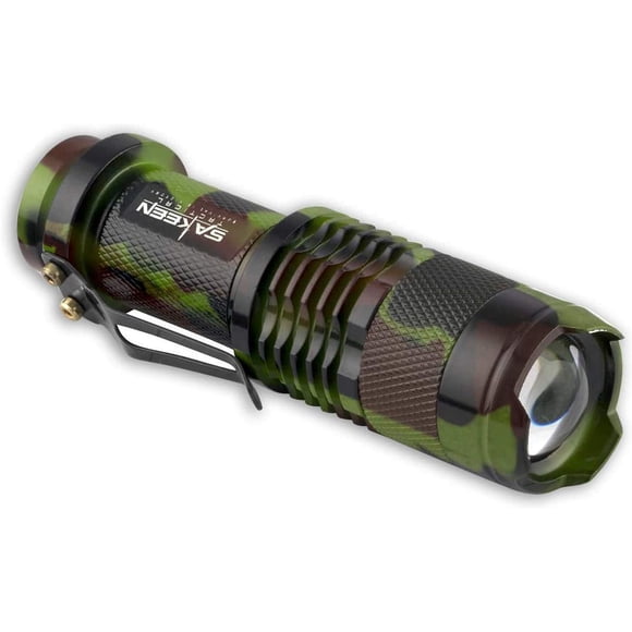 Lampe de Poche Tactique Mini à DEL Camouflage - Coque en Métal Robuste - Lumière de Survie et de Camping Ultra Brillante 300 Lumens - par Sakeen