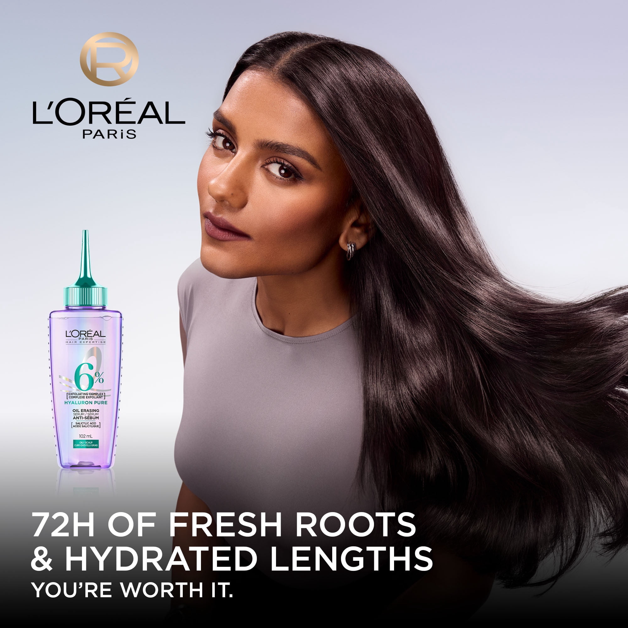 L'Oréal Paris, Hair Expertise, Hyaluron Pure Oil Erasing Scalp Serum, with Salicylic Acid, for Oily Roots and Dehydrated Lengths