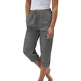 thumbnail image 2 of Soki Womens Capri Casual Loose Linen Elastic Wasit Cotton Linen Pants Trousers, 2 of 4