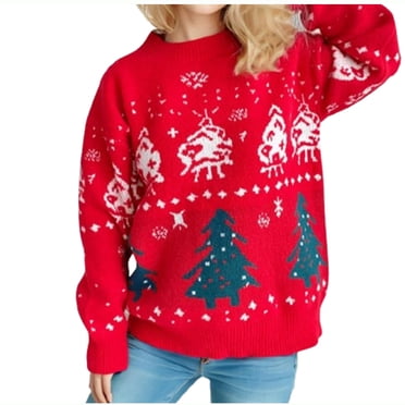 Pisexur Ugly Christmas Sweaters for Women Long Sleeve Crewneck Sweaters Funny Graphic Print Knit Sweater for Women Ugly Xmas Sweater Trendy Holiday Loose Pullover Sweaters for Women