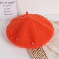 thumbnail image 3 of Faux Pearl Decor Children Hat Classic Solid Color Warm Baby Girls Beret Cap for Casual, 3 of 6
