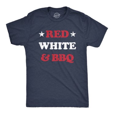Mens Red White and BBQ T Shirt Funny Patriotic Barbecue Text Tee for Guys (Heather Navy) - 4XL