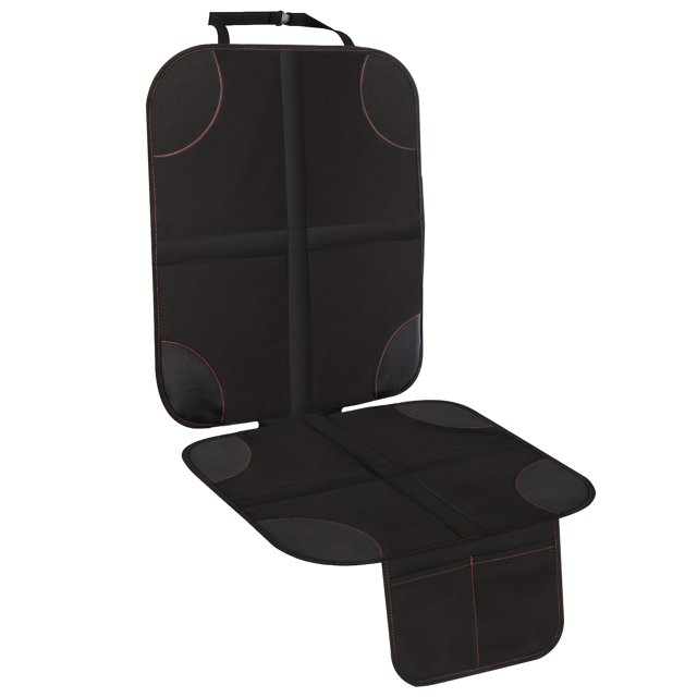 Waterproof Fabric Car Seat Protector by GRM, designed with durable Oxford cloth material in a universal size. Features an anti-slip surface and easy-to-clean design, suitable for children aged 3 to 6 years. The black protector includes reinforced corner padding and a foldable lower flap for added coverage.
