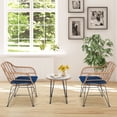 thumbnail image 3 of Patiojoy 3PCS Patio Rattan Furniture Set with Round Tempered Glass Top Table & 2 Rattan Armchairs Navy Cushions, 3 of 9