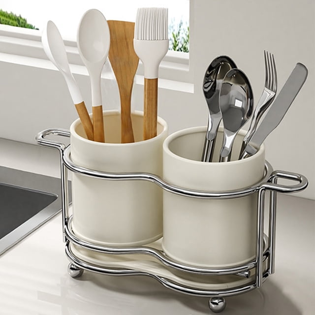 Fridja Home Decor Kitchen Countertop Tool Stand Knife and Spoon Drying Rack Hygienic Kitchen Tool Caddy Stainless Steel Cutlery organizer