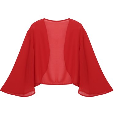 Aislor Boléro Châle Élégant pour Femmes à Manches 3/4 en Mousseline, Court, Ouvert à l'Avant, Cardigan, Châle, Couvre-Maillot, Rouge, P