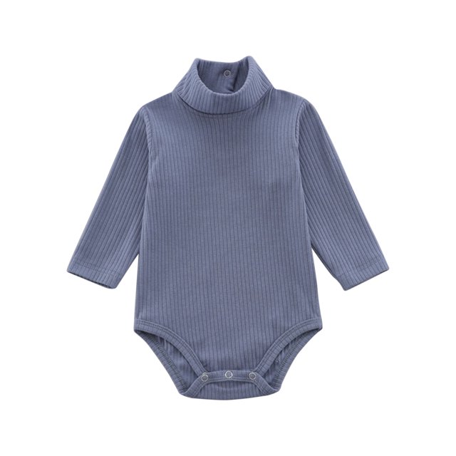 FAIWAD Baby Girl Boy Romper Long Sleeve Turtleneck Jumpsuit Ribbed Button Spring Bodysuit