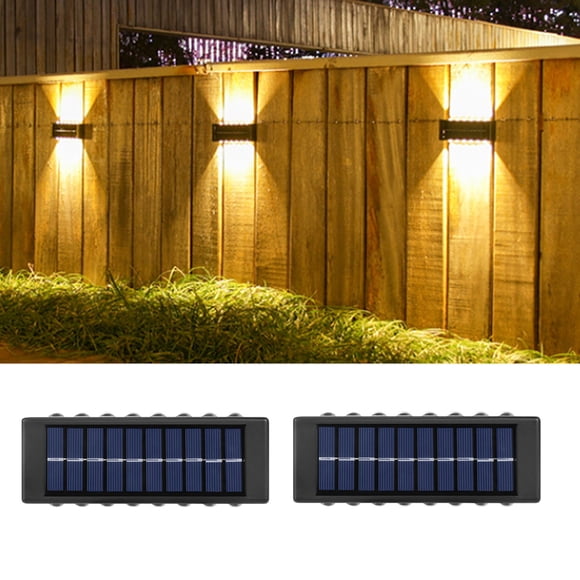 Fwttom Solar Lamp, 2pcs Solar Wall Light Up & Down Illuminate Outdoor Sunlight Lamp Ip65 Modern Decor for Home Garden Porch,Black