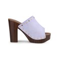 thumbnail image 3 of BLISSFUL STEP Chaussures pour Femmes à Plateforme à Talons Épais à Bout Ouvert à Rivets en Faux Suède Sandales à Enfiler Violet 8,5, 3 of 7