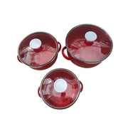 Maoww 3Pcs Enamel Mini Pot Set Universal light blue Home Set Enamel Portable Cooking Cookware red