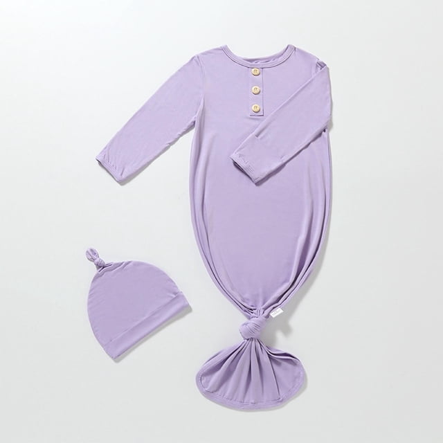 RXIRUCGD Newborn Baby Boy And Baby Girl Solid Color Jumpsuit Pajamas Hat Set Rompers( Purple, Size:0 Month )