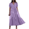 thumbnail image 2 of Lenago Robes Longues d'Été Grande Taille pour Femmes Mode Col en V Manches Courtes Amples Robe Mi-Mollet Robe Longue de Soirée Plage en Liquidation, 2 of 8