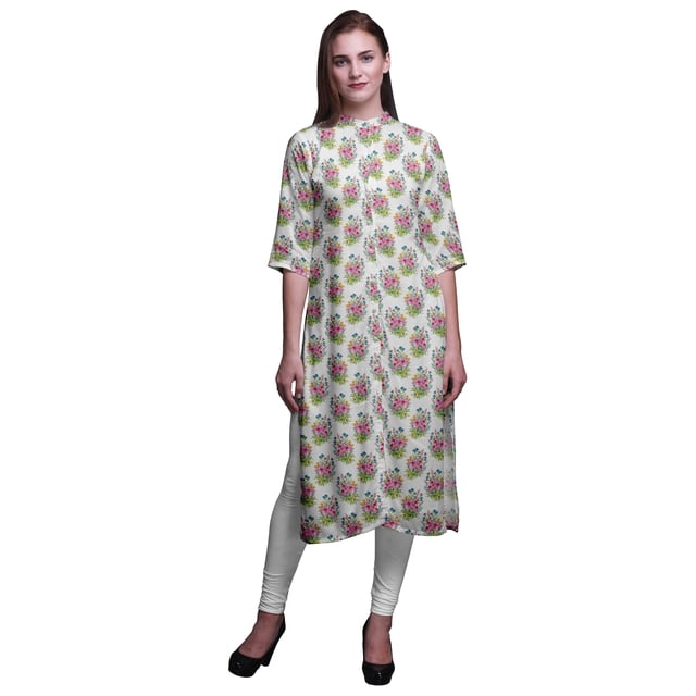 Bimba Printed Straight Kurtis For Women Button Down Mandarin Indian Tunic Large