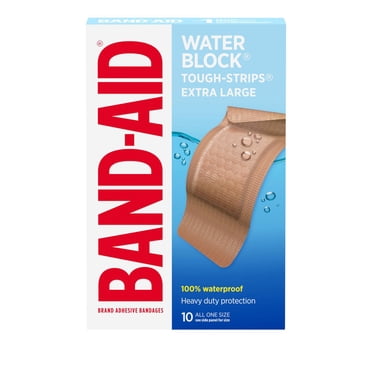 Très grands pansements adhésifs de marque BAND-AID® WATER BLOCK® TOUGH-STRIPS® pour le soin des plaies, Protection ultradurable pour les coupures et égratignures mineures, 10 pansements