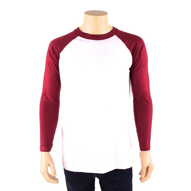SLM Men's Long Sleeve Cotton Baseball Raglan Tee Shirt Jersey -White/Maroon-Large