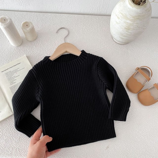 RXIRUCGD Chandail Tricoté Extensible à Manches Longues Col Rond pour Enfants Hommes et Femmes, Noir, Taille : 130