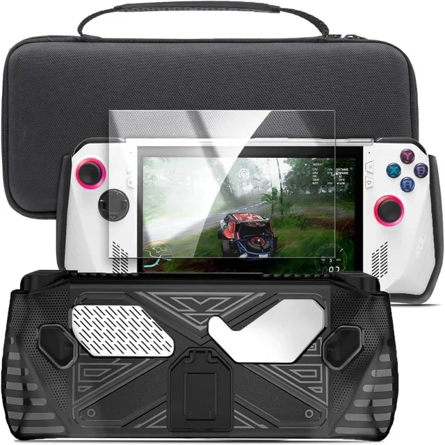 Ensemble d'Accessoires pour Asus ROG Ally - Étui à Béquille Portable avec Sac de Transport Rigide et Protecteur d'Écran en Verre Trempé
