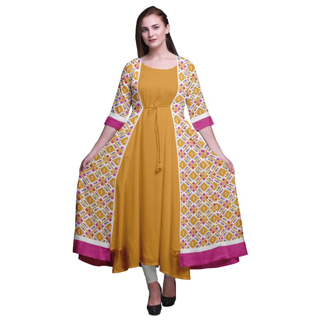 Bimba Printed Anarkali DressForWomen Indian Kurti Sleeveless Flared Kurta