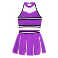 thumbnail image 2 of Xnihocha Girls Classic Cheerleading Team Uniform Mesh Splice Crop Top with Pleated Boxer Skirts Rooter Stage Suit Purple 10, 2 of 5
