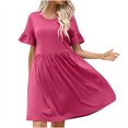 thumbnail image 1 of mtvxesu Robe d'Été, Robe pour Femme Printemps/été de Style Européen et Américain, Tenue de Bureau Décontractée, Couleur Unie, Manches à Volants, Col Rond, Robe à Manches Courtes, Col Rond, Longueur Genou, 1 of 5