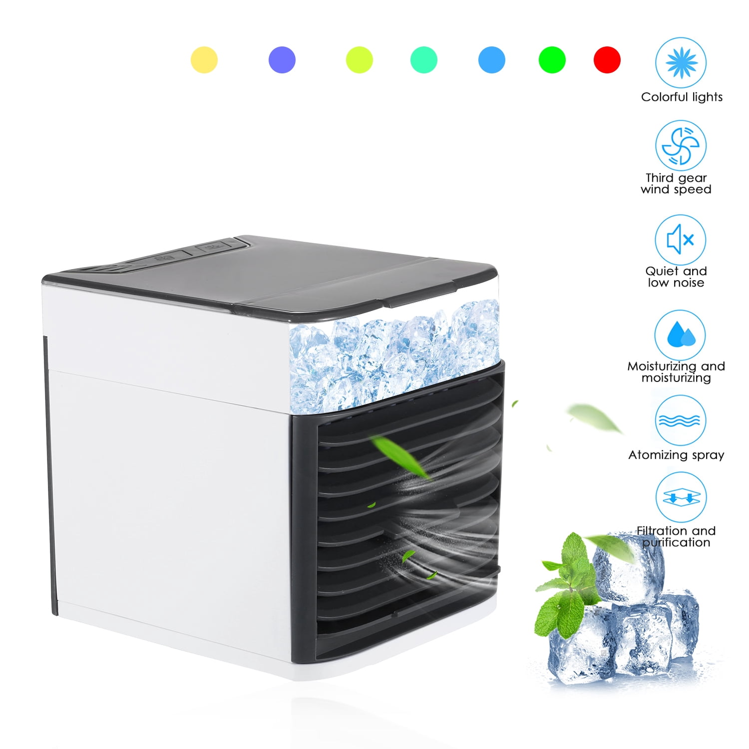 Yeacher Mini Portable Air Conditioner Fan Noiseless Evaporative Air Humidifier USB Personal Conditioner 3-Speed LED