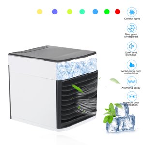 Yeacher Mini Portable Air Conditioner Fan Noiseless Evaporative Air Humidifier USB Personal Conditioner 3-Speed LED
