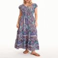 thumbnail image 2 of Women‘s Summer Short Sleeve V Neck Pattern Print Beach Dress, 2 of 9
