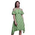 thumbnail image 1 of Bimba Green Geometric Printed Womens Ruffle Front Cold Shoulder Swing Shift Dress - XX-Large, 1 of 1