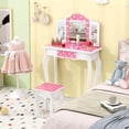 thumbnail image 2 of Costway Kids Vanity Table & Stool Set with Cute Polka Dot Print Tri-folding Mirror Drawer Pink&White, 2 of 10