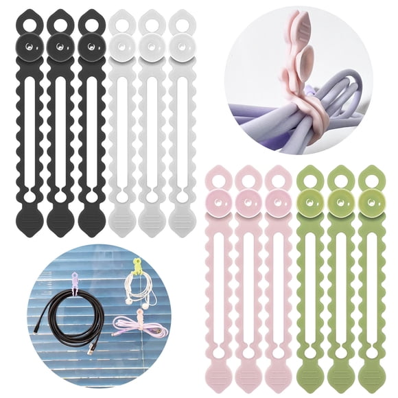 Kmonabie Reusable Silicone Cable Ties with Suction Cup, Elastic Cord Organizer Button Design, Multi Functional for Home Office Fastening Wires Headphones TV Cords