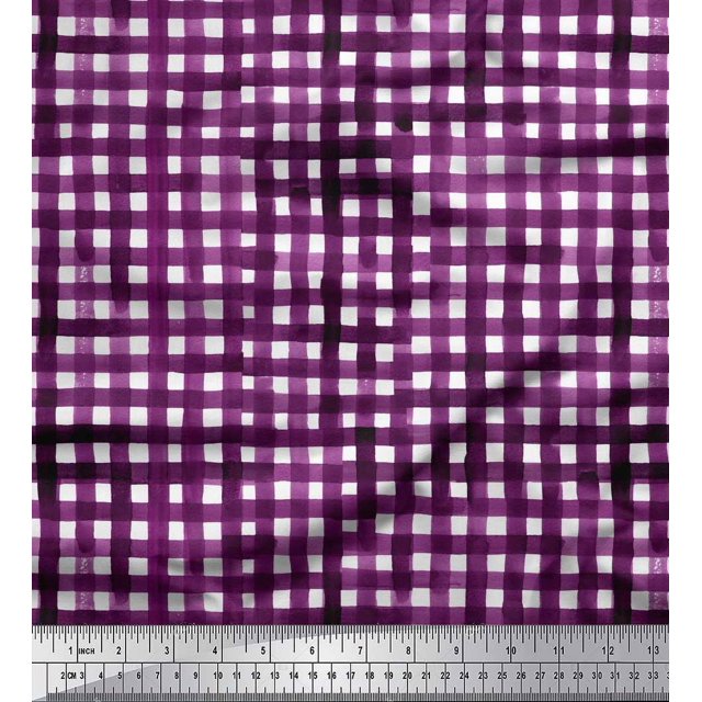 Soimoi Purple Poly Georgette Fabric Check Check Print Sewing Fabric Yard 42 Inch Wide