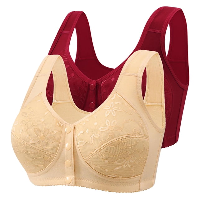 Posijego 2 Pack Womens Front Closure Bras Plus Size Wireless Bra Push up No Underwire Everyday Bra Multipack