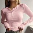 thumbnail image 2 of Long Sleeve Tee Shirts 2023 Long Sleeve Shirts for Women V Neck Henley Tops Slim Fit Basic Ribbed Knit Button down T Shirts Tops - Hontri, 2 of 5
