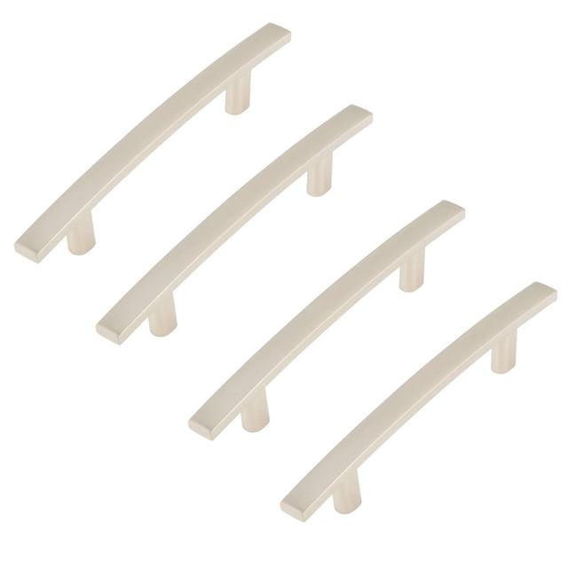Era Tirette Arquée, Lot de 4, Nickel Satiné, avec Quatre Tirettes Courbées en Métal pour Armoires, Fini Nickel Satiné et Montants Cylindriques, Convient à la Quincaillerie d'Armoires de Cuisine et de Salle de Bain et à la Mise à Niveau de Meubles.