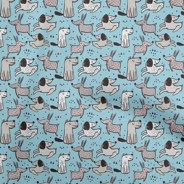 oneOone Georgette Viscose Turquoise Blue Fabric Dog Craft Projects Decor Fabric Printed By The Yard 42 Inch Wide