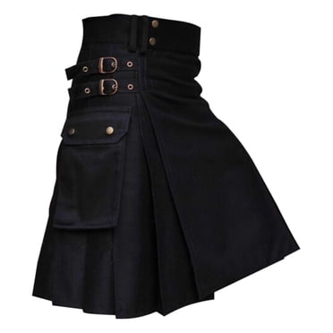 Men's Fashion Casual Scottish Style Solid Pocket Pleated Trousers for Everyday Wear