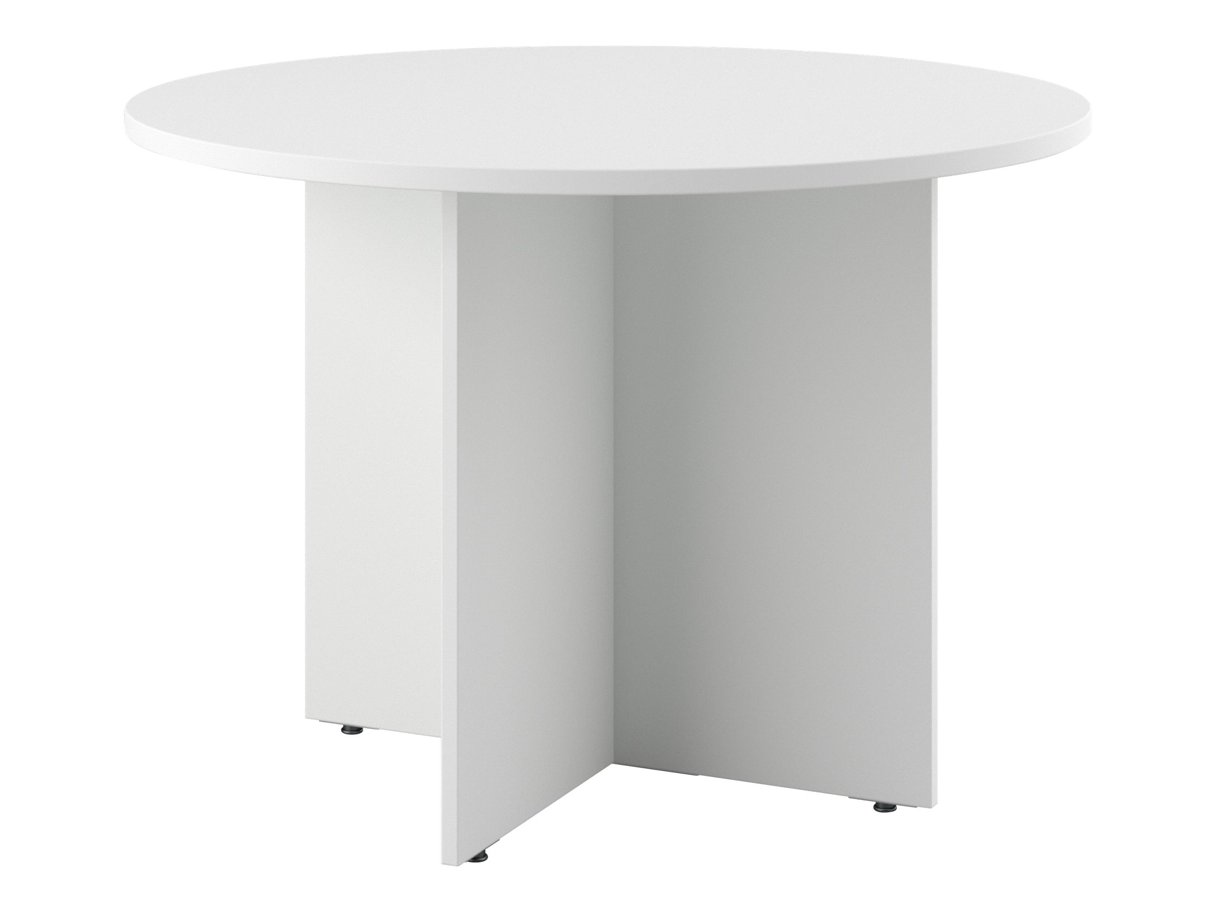 42W Round Conference Table with Wood Base in White - Engineered Wood