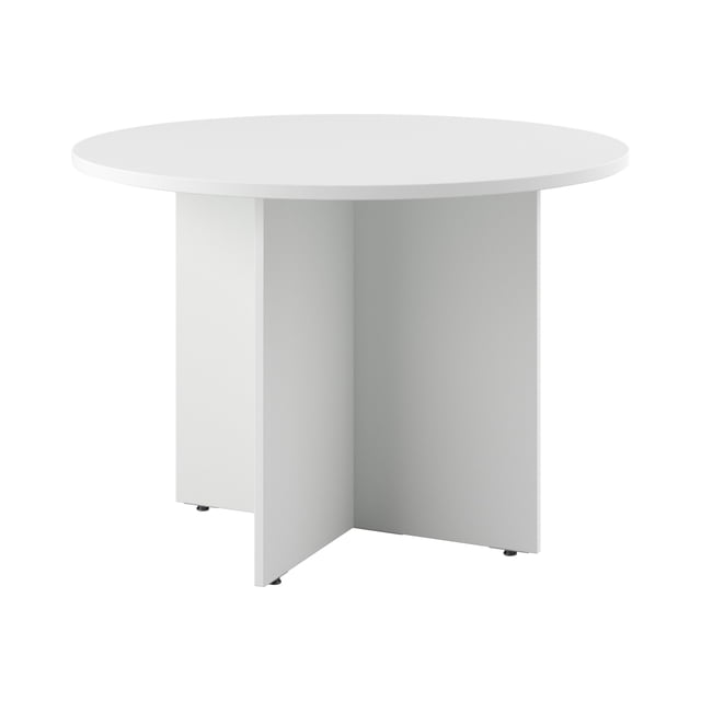 42W Round Conference Table with Wood Base in White - Engineered Wood