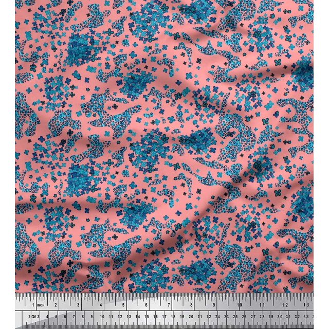 Soimoi Rayon Crepe Fabric Floral & Leopard Animal Skin Printed Craft Fabric by The Yard 46 Inch Wide